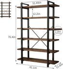 Solid Wood Bookcase and Book Shelves Wood and Metal Shelving Unit 6 Tier Bookshelf Modern Rustic Open Bookshelf Office,Distressed Brown (AY-02-6Tier) by CozyNest Decor
