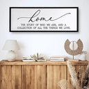 Home The Story of Who We Are Sign Farmhouse Family Wall Decor 32x12 Inch Plaque Wood Framed Art for Hanging (Black) by CozyNest Decor