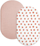 Bassinet Sheet for Baby Boy Girl 2 Pack, Fitted Sheets for Rectangle, Oval, Hourglass Bassinet Mattress, Muslin Moses Basket Sheets (Strawberry & Pale Pink, Bassinet Sheet) by TinyTreasures Baby Boutique