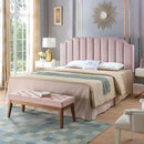 24KF Pink Velvet Tufted King Upholstered Headboard, Modern Vertical Channel Design California King Headboard with Stepped Silhouette Top Edge, Pink by CozyNest Decor