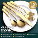 Gold Silverware Set, OGORI 40-Piece Food Grade Stainless Steel Gold Flatware Set, Kitchen Utensil Set Service for 8, Mirror Polished Tableware Cutlery Set for Home and Restaurant, Dishwasher Safe by CozyNest Decor