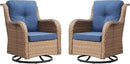 Outdoor Patio Swivel Rocker Chairs - Wicker Rattan Patio Swivel Rocking Chairs Set of 2 with High Back,Deep Seating and Comfort Cushions for Deck Porch Garden,Yellow/Blue by GreenHaven Gardens