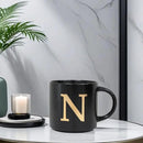 COLLECTIVE HOME - Monogram Ceramic Mugs, 15 oz Golden Initial Black Coffee Cups, Elegant Alphabet Tea Mugs, Elegant Personalized Mug with Gift Box, Unique Mug with Double Side Capital Lette (N) by CozyNest Decor