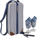 ALLCAMP Wine Tote Bag with Cooler Compartment，Picnic Set Carrying Two Sets of Tableware（Blue Stripe） by TinyTreasures Baby Boutique