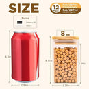 Glass Food Storage Jars Square 8oz, 12 Pack Glass Jars With Bamboo Lids, Kitchen Storage Containers For Spice, Candy, Cookie, Storage For Pantry Organizers by CozyNest Decor