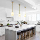 Modern Gold Pendant Light 3 Pack Brushed Brass Mid Century Chandelier White Cylinder Glass Shades Adjustable Rods Farmhouse Ceiling Hanging Lighting Fixture Kitchen Island Dining Room Bedroom by CozyNest Decor