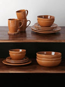 famiware Aurora Coffee Mugs, 14oz Mug Set of 4, Stoneware Mug, Cups for Kitchen, Cappuccino, Latte, Reactive Glaze, Microwave Safe, Scractch-resistant, Brown by CozyNest Decor