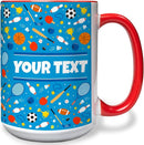 Personalized Mug for Kids - Sports - Custom Name/Text, Ceramic Hot Chocolate/Cocoa/Coffee Cup for Boys/Girls, Birthday/Christmas/Holiday Gift - 15 oz, Red Handle by TinyTreasures Baby Boutique