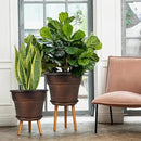 Plant Planters Pots Set of 4 Pack 11 Inch, Plastic Flower Pot for Indoor Plants with Drainage Holes & Trays, Resin Decorative Container Sets with Saucer for House Outdoor Garden Planters Copper by CozyNest Decor