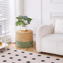 Wimarsbon 18'' Ottoman Pouf, Natural Braided Poof, Rustic Handweave Lounge Pouffe, Boho Footrest Stool for Bedroom, Accent Table for Living Room (Natural Water Hyacinth + Green Corn Husk) by CozyNest Decor