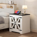 Farmhouse Side Table with Storage Cabinet, End Table with Adjustable Shelf, Large Night Stand, Wood Nightstand with Charging Station, 24" End Tables Living Room, Rustic Bed Side Tables Bedroom by CozyNest Decor