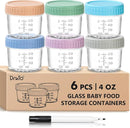 DRKIO 6 Pack Glass Baby Food Storage Containers - 4 Oz Baby Food Jars with Lids Baby Food Maker Microwave Dishwasher Freezer Safe 100% Leak Proof BPA Free Reusable by TinyTreasures Baby Boutique