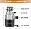 Trifecte Garbage Disposals with Power Cord, Coutinuous Feed Food Waste Disposal with Sound Reduction (EM 200) by CozyNest Decor
