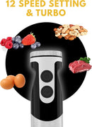 MegaWise Stainless Steel Titanium Reinforced 3-in-1 Immersion Hand Blender, Powerful with 80% Sharper Blades, 12-Speed Corded Blender, Including Whisk and Milk Frother (3-in 1 Black) by TinyTreasures Baby Boutique