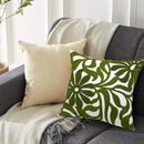 Alysheer Farmhouse Floral Leaves Embroidered Decorative Throw Pillow Cover 18x18 inches, Boho Tufted Flowers Embroidery Pattern Chic Cotton Cushion Case for Couch Bed Sofa Living Room(Olive Green) by CozyNest Decor