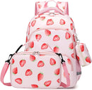 mygreen 3PCS Kids Backpack Set - Waterproof Bookbag with Lunch Box for Girls Ages 3-12, Adorable Cartoon Prints for School & Outdoor Use Pink Strawberry by TinyTreasures Baby Boutique