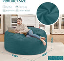 4FT Bean Bag Chair, Large Bean Bag Chairs with Memory Foam Filled, Fluffy Beanbag Sofa with Dutch Velvet Cover, Round BeanBag Chairs for Living Room, Playroom - Sea Blue by TinyTreasures Baby Boutique