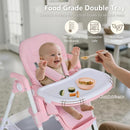 Kinder King Convertible Baby High Chair, Adjustable Feeding Chair for Babies and Toddlers with Removable Double Tray, Simple Compact Fold for Space-Saving, 2 Built-in Wheels, Easy to Clean, Pink by TinyTreasures Baby Boutique