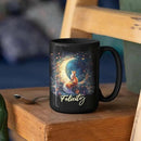 Personalized Name Ceramic Mug, Enchanted Forest Themed Decorative Cup, Custom Cute Fox With Crescent Moon Mug, Customized Floral Fox Coffee Cup 11oz 15oz, Animal Black Mug For Kids by CozyNest Decor