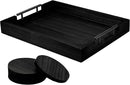Ottoman Serving Tray | Decorative Coffee Table Tray with Handles – 17x13 Inch Wooden Tray with 4 Coasters for Breakfast, Kitchen & Bar by CozyNest Decor