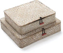 Whitewash Seagrass Basket with Lid Rectangular Decorative Storage Boxes for Shelf Organize Snack Toys Set of 2 (Large+Small) by CozyNest Decor