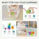 Tiny Land Montessori Toy Set for Babies 7-9 Months Senser Play Kit - 5-in-1 Wooden Learning Toys with Object Permanence Box, Sensory Ball, Stacking Cups and Mirror Puzzle,Body Board Book by TinyTreasures Baby Boutique