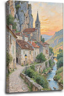 Small town scenery poster on the bank of the mountain stream is suitable for living room bedroom and office natural oil painting poster by CozyNest Decor