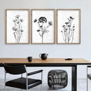 Flower Plant Wall Art Decor 16"x11" Set of 3 Black And White Botanical Painting Wood Framed For Minimalist Bedroom Office Rustic Living Room Abstract Wildflower Sign Hanging (Wood White) by CozyNest Decor