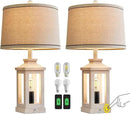 23.75" Retro Farmhouse USB C+A Ports Table Lamp Set of 2 with 3 Way Dimmable Touch Control White Nightlight Vintage Modern Lamp for Living Room Bedroom with 2 Light Sources by CozyNest Decor