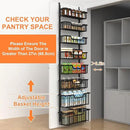 Over The Door Pantry Organizer, 8-Tier Pantry Door Organizer Shelves | 3 Sizes | Adjustable Basket | Metal Hanging Spice Rack for Kitchen, Pantry, Cabinet, Back of Door Seasoning Rack, Black by CozyNest Decor