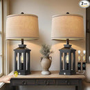 23.75" Retro Farmhouse Black Table Lamp for Living Room Bedroom Nightstand Set of 2 Touch Control Bedside Nightlight Vintage Modern Lamp with USB C+A Ports and 2 Light Sources by CozyNest Decor
