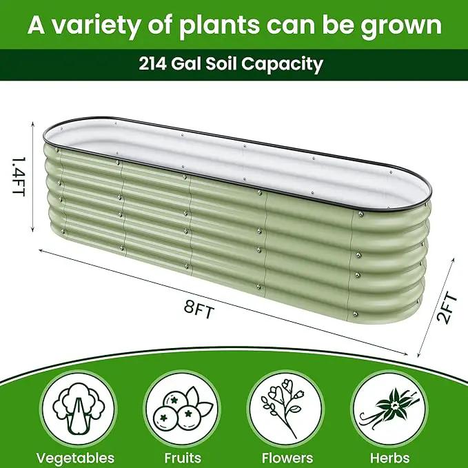 8 X 2 X 1.4 Ft Galvanized Raised Garden Bed,Sturdy and Easy to Assemble Oval Raised Planter Beds Outdoor for Vegetables, Gardening, Flowers, Fruits（Light Green）, photo 2 of 9