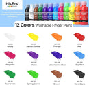 Nicpro 12 Colors Washable Finger Paint Set for Toddlers (2 oz), Non-Toxic & Baby Safe Paint for Hand and Feet, Mess Free Finger Painting Art Supplies for Kids Age 1-3 4 5 6+, Preschool Learning Gifts by TinyTreasures Baby Boutique