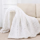 Bigacogo Chunky Knit Throw Blanket for Couch, 60x80 inches, 100% Hand Knitted with Thick Jumbo Chenille Yarn, Cozy Soft Large Rope Knot Cable Crochet Blankets for Sofa Bed Living Room, White by CozyNest Decor
