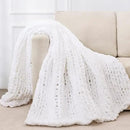 Bigacogo Chunky Knit Throw Blanket for Couch, 40x60 inches, 100% Hand Knitted with Thick Jumbo Chenille Yarn, Cozy Soft Large Rope Knot Cable Crochet Blankets for Sofa Bed Living Room, White by CozyNest Decor