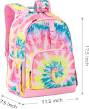 Choco Mocha Tie Dye Backpack for Girls, Elementary School Backpack for Girls Ages 6-8 Kids Kindergarten Backpack Bookbag 17 Inch with Chest Strap, Colorful by TinyTreasures Baby Boutique
