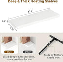 Fun Memories White Floating Shelves 32 Inch Long, 9 Inch Deep Floating Bookshelf Wall Mounted, Farmhouse Wood Shelves White for Bathroom, Living Room, Bedroom, Home Decor Deep Shelf for Wall Set of 2 by CozyNest Decor