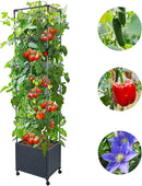 GREEN MOUNT Raised Garden Bed Planter Box with Trellis for Climbing Vegetables Plants, 67.6" Outdoor Tomatoes Planters Tomato Cage w/Wheels by GreenHaven Gardens