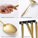 304 Stainless Steel Cooking Utensils,6 Pcs Kitchen Cooking Utensils Set with Spatula, Solid Spoon, Ladle, Skimmer, Spaghetti Spoon,Dishwasher Safe(Gold) by CozyNest Decor