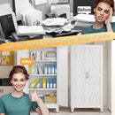 61" H Metal Kitchen Pantry Storage Cabinet, Freestanding Cupboard with 2 Doors and 3 Adjustable Shelves, Standing Storage for Kitchen, Bathroom, Garage, Dinning Room or Utility Room（White） by CozyNest Decor