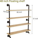 Industrial Pipe Wall Shelves Shelving with Real Wood Plank,48 Inches Floating Shelf for Wall Farmhouse Book Shelves Dark Brown 4 Tier for Kitchen,Living Room Decor and Bar Shelving by CozyNest Decor