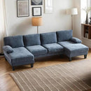 Karl home U-Shape Sectional Sofa Couch 111" Modern 4-Seat Sofa with Chaises Chenille Fabric Upholstered Covertible Couch with Wood Grain Legs for Living Room, Reception Room, Apartment, Navy Blue by CozyNest Decor