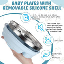 Nuogo 1 Pcs Stainless Steel Baby Suction Plates with Removable Silicone Shell 2-in-1 Metal Toddler Bowl Divided for Picky Eaters Kids Feeding Led Weaning Supplies, Dishwasher Safe (Light Blue) by TinyTreasures Baby Boutique