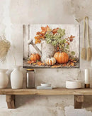 Autumn Pumpkin and Watering Can Canvas Wall Art, Rustic Fall Leaves Print Farmhouse Picture for Thanksgiving Decorations, Fall Wall Art Decor Ready to Hang by CozyNest Decor