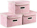 PRANDOM Collapsible Storage Boxes with Lids Fabric Decorative Storage Bins Cubes Organizer Containers Baskets with Cover Handles Divider for Bedroom Closet Living Room 9.8x7.9x6.7 Inch 3 Pack by TinyTreasures Baby Boutique