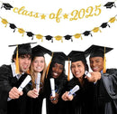 Black Gold Party-Decoration Graduation Banner - 14pcs Kits Cap Garland Streamers, Paper Tissue Pom Poms Flowers Fans Honeycomb,Class Of 2025 College High School Grad Decor Hugfond by CozyNest Decor