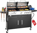 3 Burner Propane Gas and Charcoal Grill Combo with Side Burner & Porcelain-Enameled Cast Iron Grates, 37,000 BTUs 685 SQIN Dual Fuel Outdoor BBQ Grill for Patio Garden Picnic Backyard Barbecue Cooking by GreenHaven Gardens