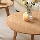 100% Solid Oak Wood Coffee Table Set, Round Coffee Table Combo Side Table w/Solid Wood Legs, Mid Century Table Sturdy Tables for Bedroom Balcony Living Room (Natural, Big-Medium Combo) by CozyNest Decor