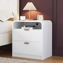 FURSUN 24" Fluted Nightstand with Charging Station, Wooden End Table with 2 Drawers Storage, Curved Profile Design, Modern Bedside Cabinet for Bedroom Living Room, White by CozyNest Decor