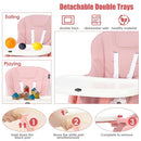 INFANS 4 in 1 High Chair–Booster Seat, Convertible Highchair w/Adjustable Height and Recline,Removable Tray,DetachableCushion, Installation-Free,Simple Fold for Baby, Infant& Toddler (Pink) by TinyTreasures Baby Boutique